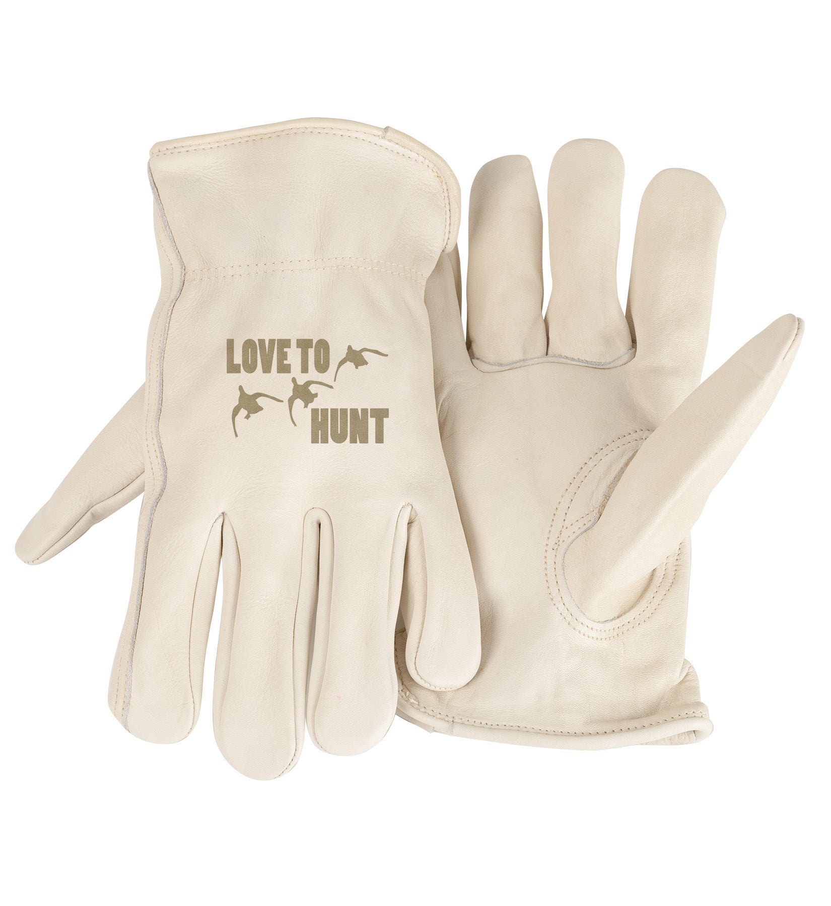 Adult Leather Trailblazer Gloves – Love to Hunt – Ivory Deerskin, Unlined & Breathable, Water-Resistant with Inspirational Message