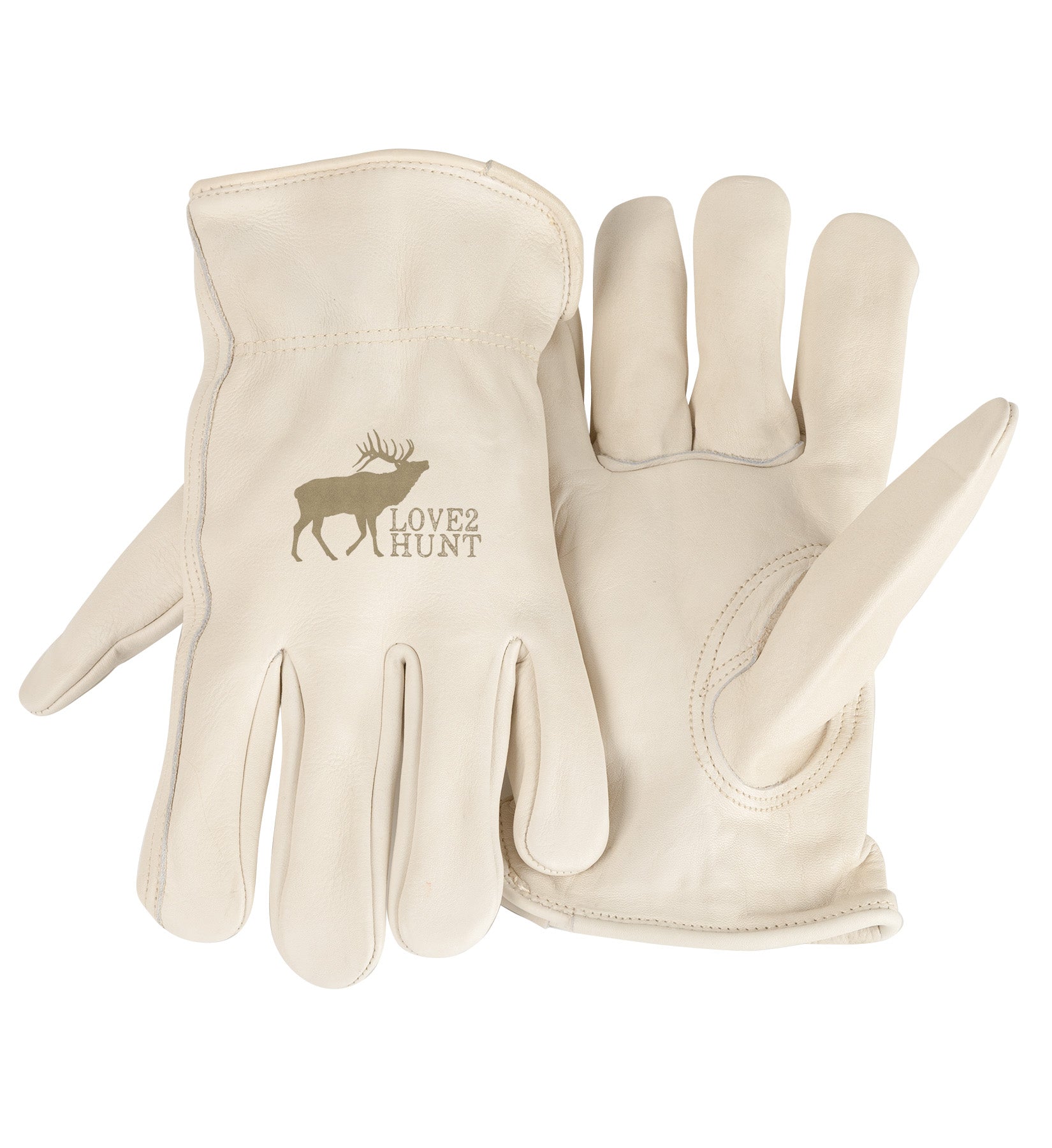 Adult Trailblazer Gloves – Love 2 Hunt Elk – Ivory Deerskin, Unlined & Breathable, Water-Resistant with Inspirational Message