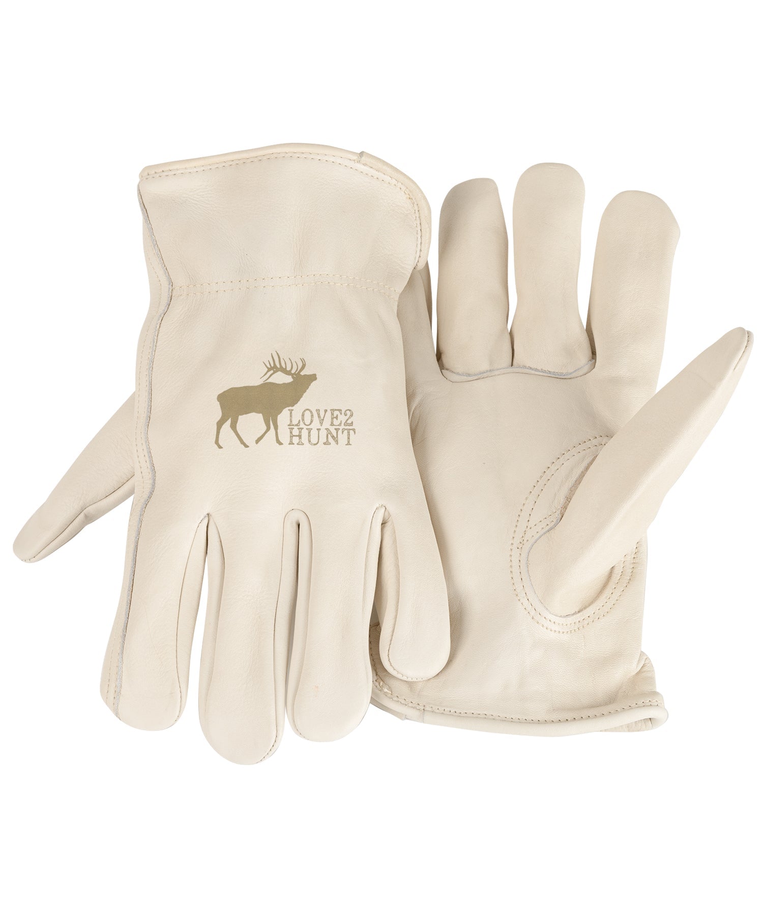 Adult Trailblazer Gloves – Love 2 Hunt Elk – Ivory Deerskin, Unlined & Breathable, Water-Resistant with Inspirational Message