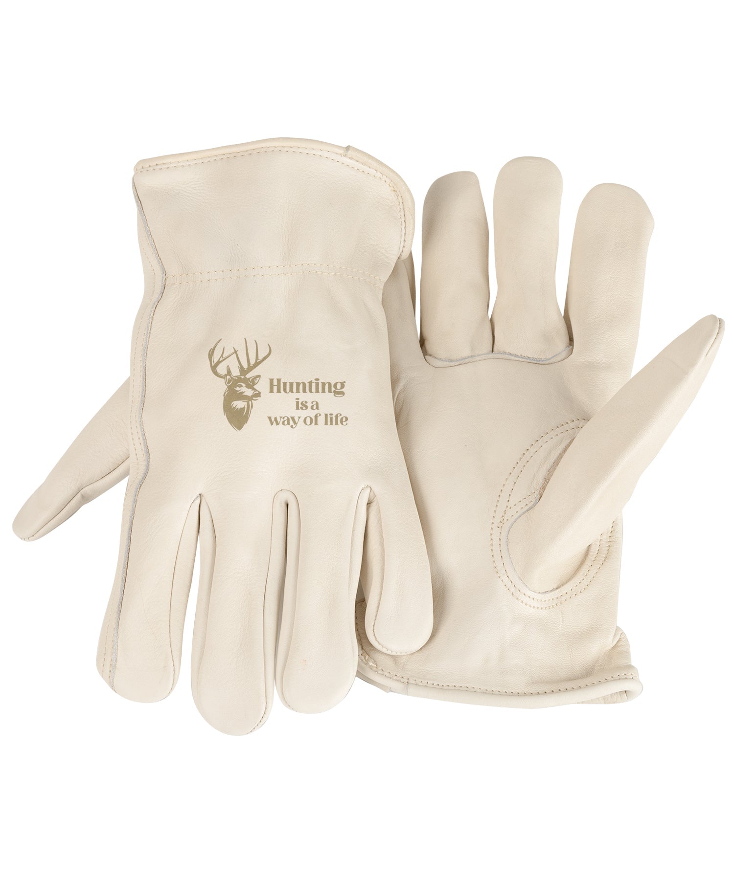 Adult Trailblazer Gloves – Hunting Is a Way of Life – Ivory Deerskin, Unlined & Breathable, Water-Resistant with Inspirational Message