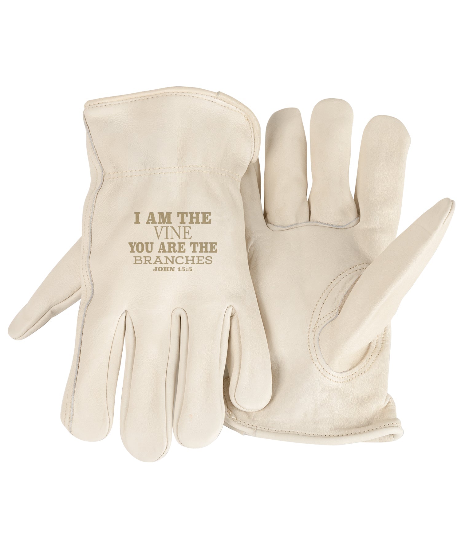 Adult Trailblazer Gloves – I Am the Vine – Ivory Deerskin, Unlined & Breathable, Water-Resistant with Inspirational Message