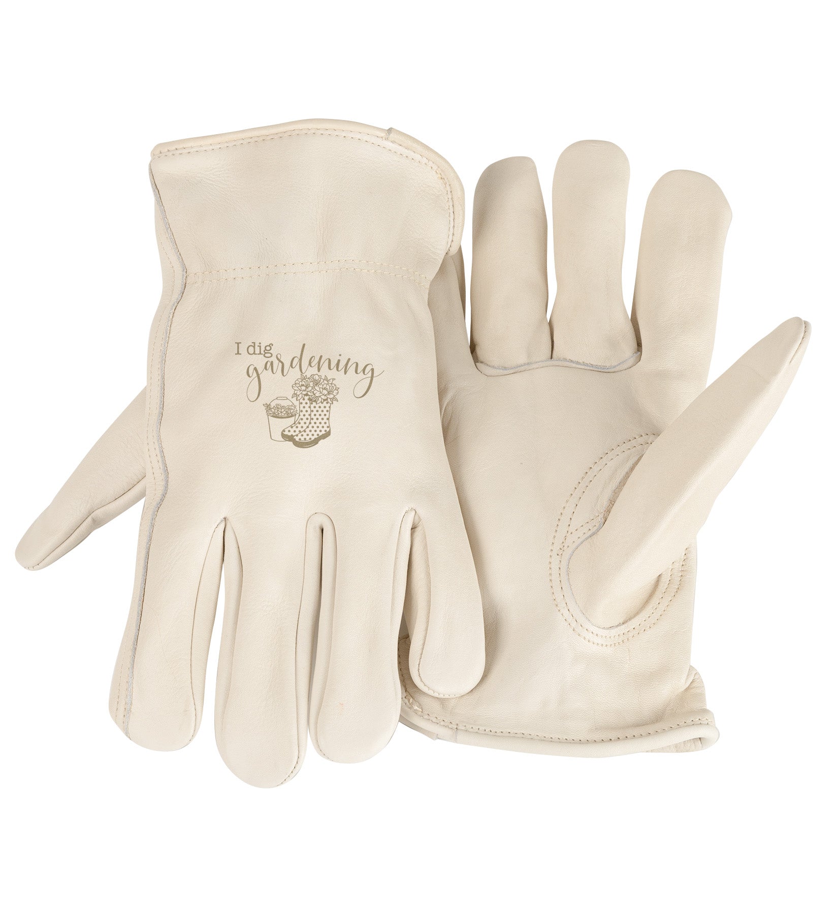 Adult Trailblazer Gloves – I Dig Gardening – Ivory Deerskin, Unlined & Breathable, Water-Resistant with Inspirational Message