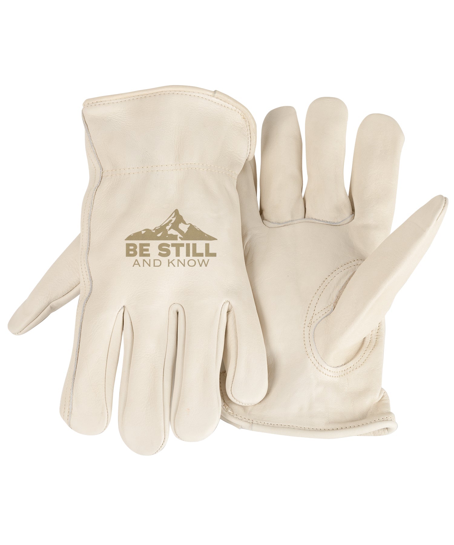 Adult Trailblazer Gloves – Be Still – Ivory Deerskin, Unlined & Breathable, Water-Resistant with Inspirational Message