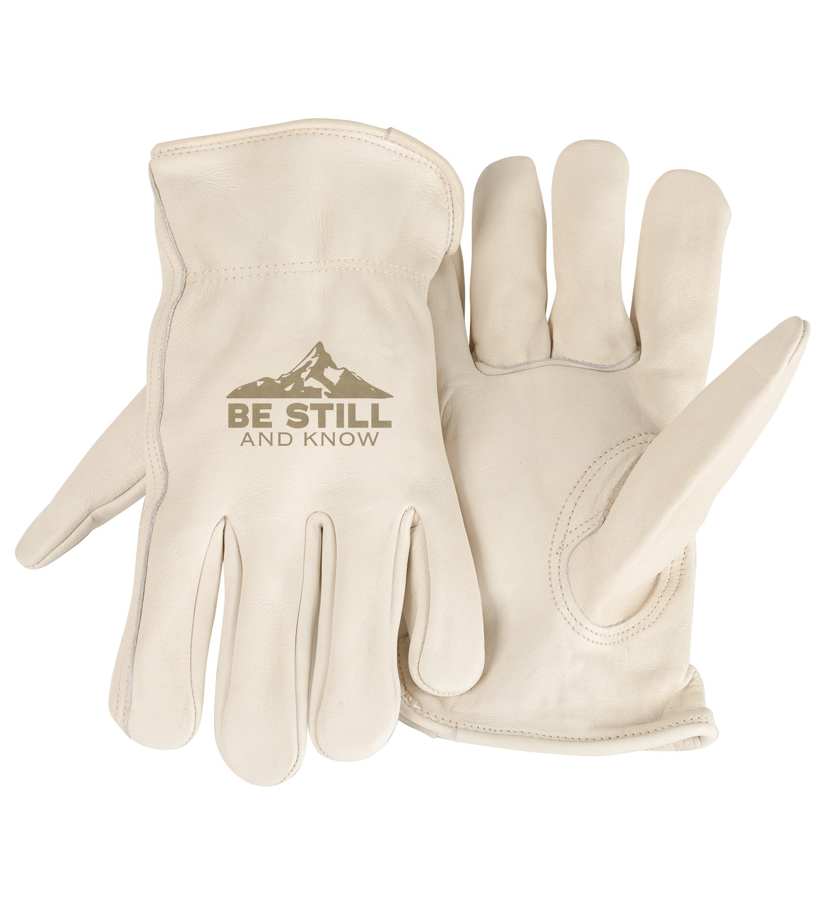 Adult Trailblazer Gloves – Be Still – Ivory Deerskin, Unlined & Breathable, Water-Resistant with Inspirational Message