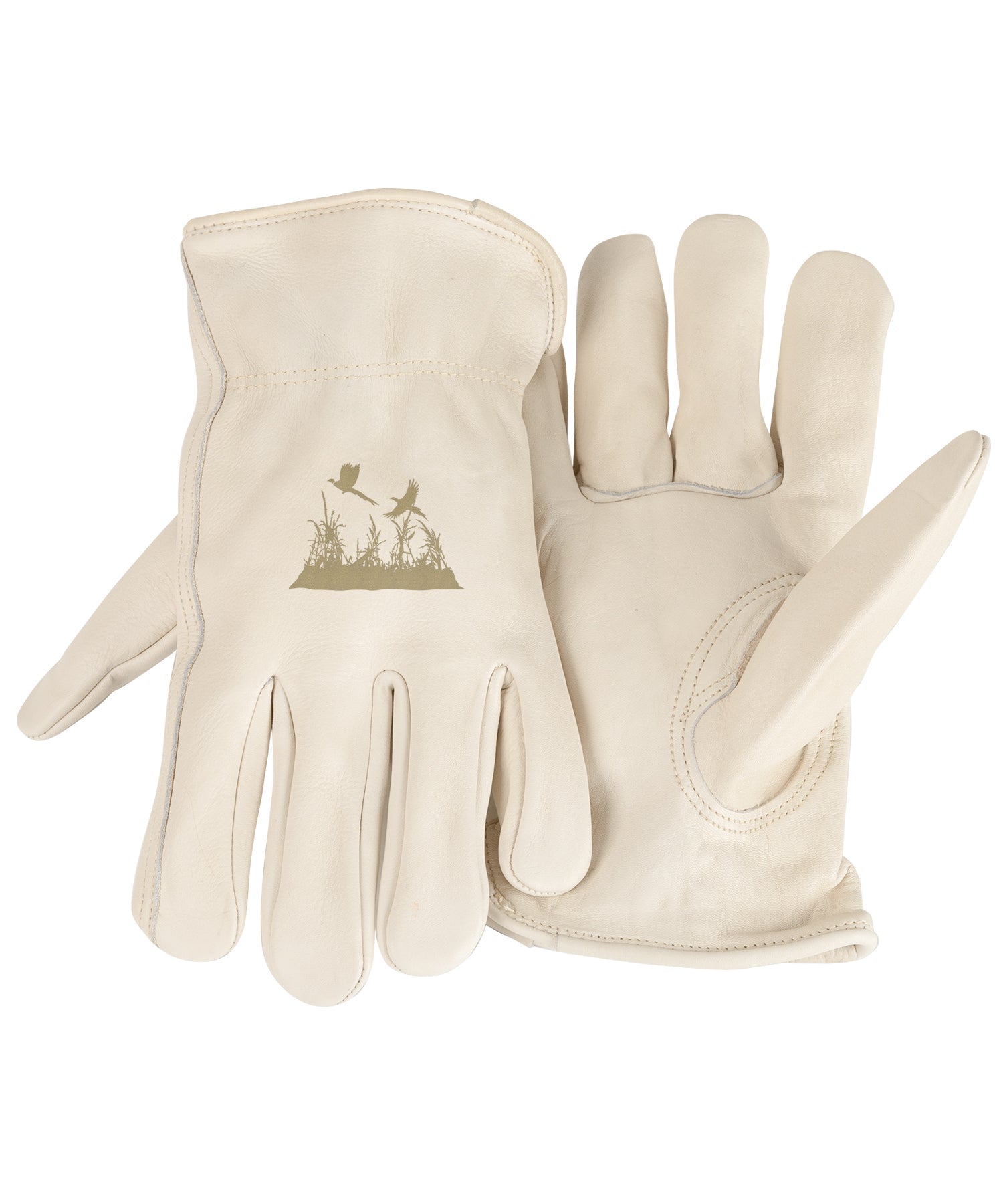 Adult Trailblazer Gloves – Pheasants – Ivory Deerskin, Unlined & Breathable, Water-Resistant with Inspirational Message