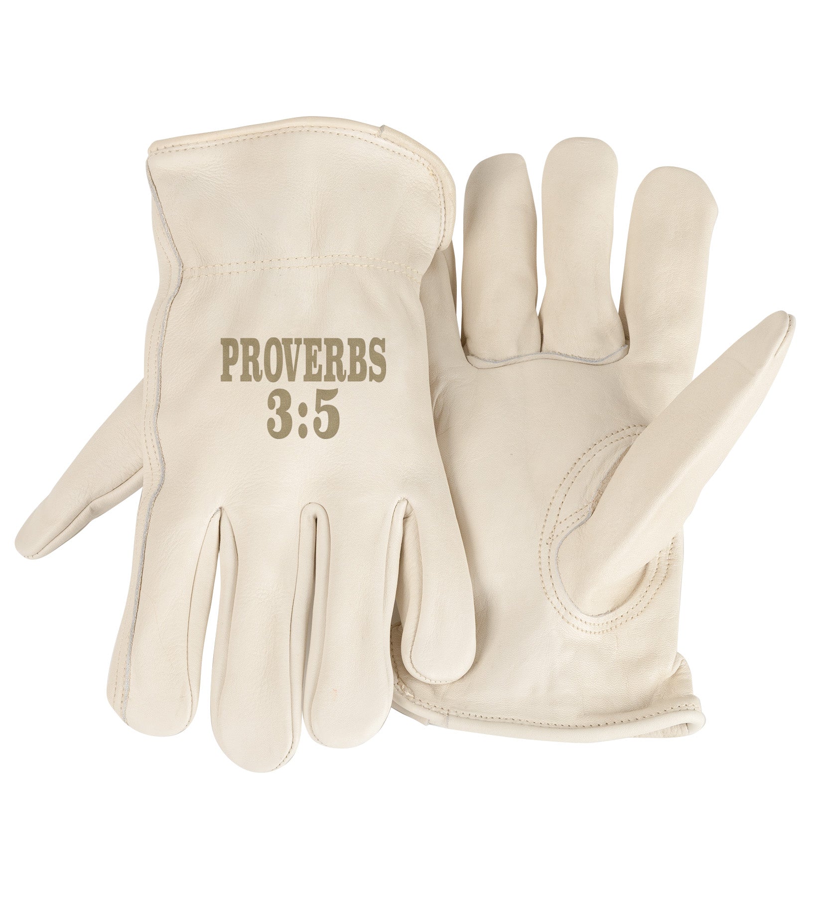Adult Trailblazer Gloves – Proverbs 3:5 – Ivory Deerskin, Unlined & Breathable, Water-Resistant with Inspirational Message
