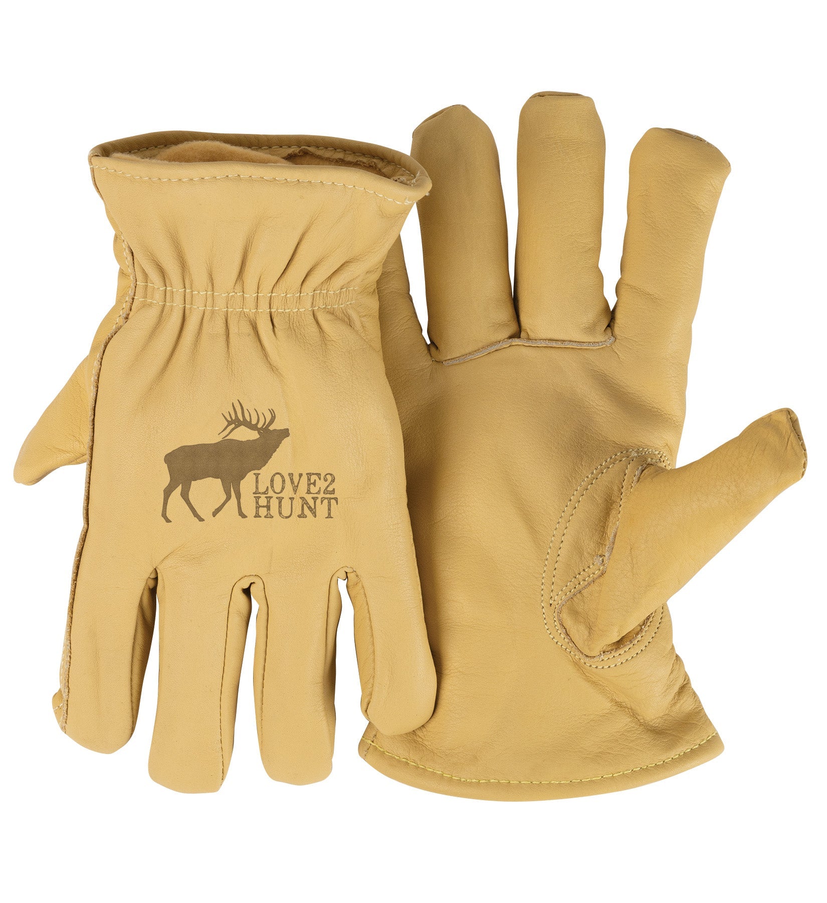 Adult Thinsulate™ Trailblazer Gloves – Love 2 Hunt Elk – Beige Cowhide, Insulated, Water-Resistant with Inspirational Message