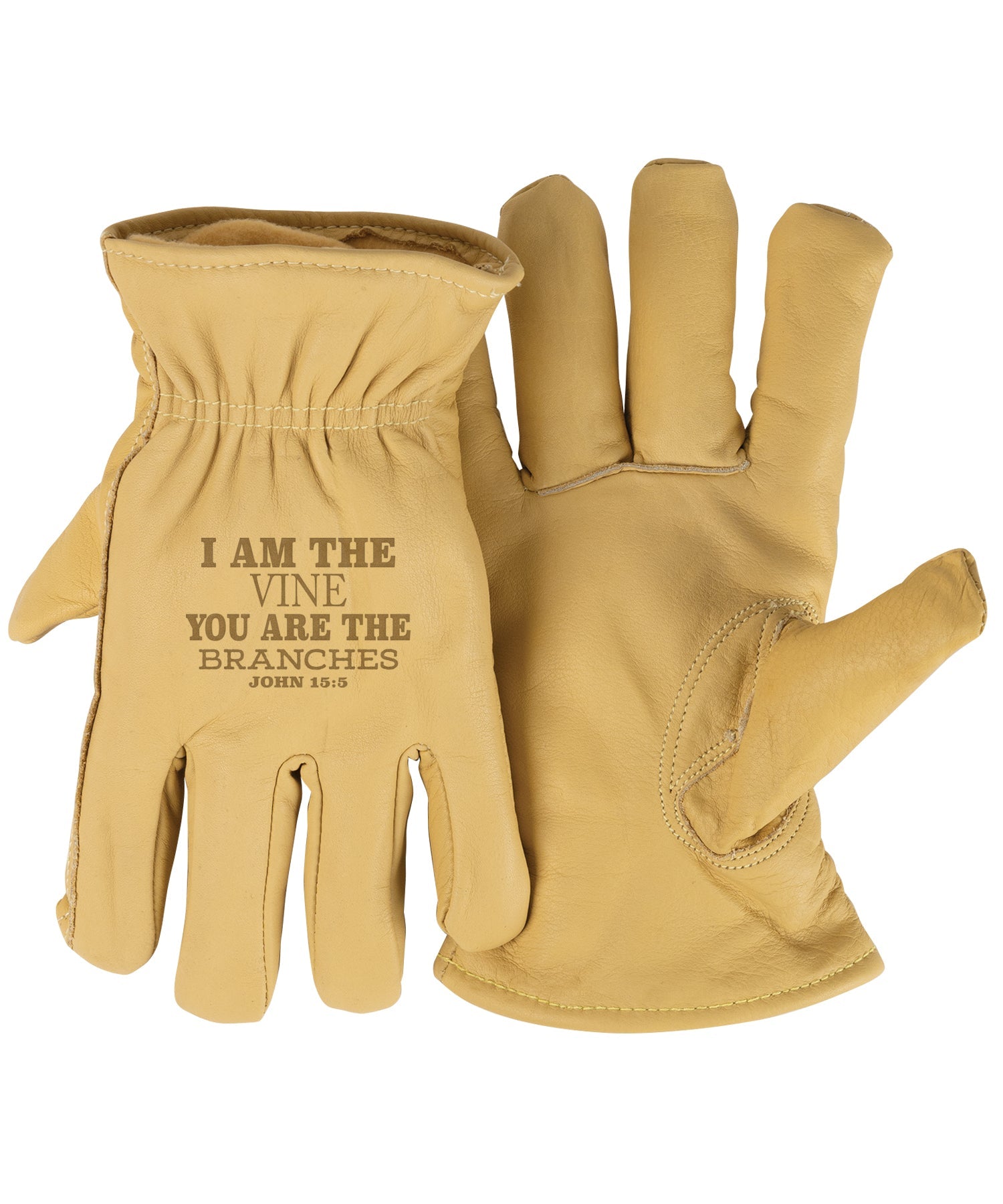 Adult Thinsulate™ Trailblazer Gloves – I Am the Vine – Beige Cowhide, Insulated, Water-Resistant with Inspirational Message