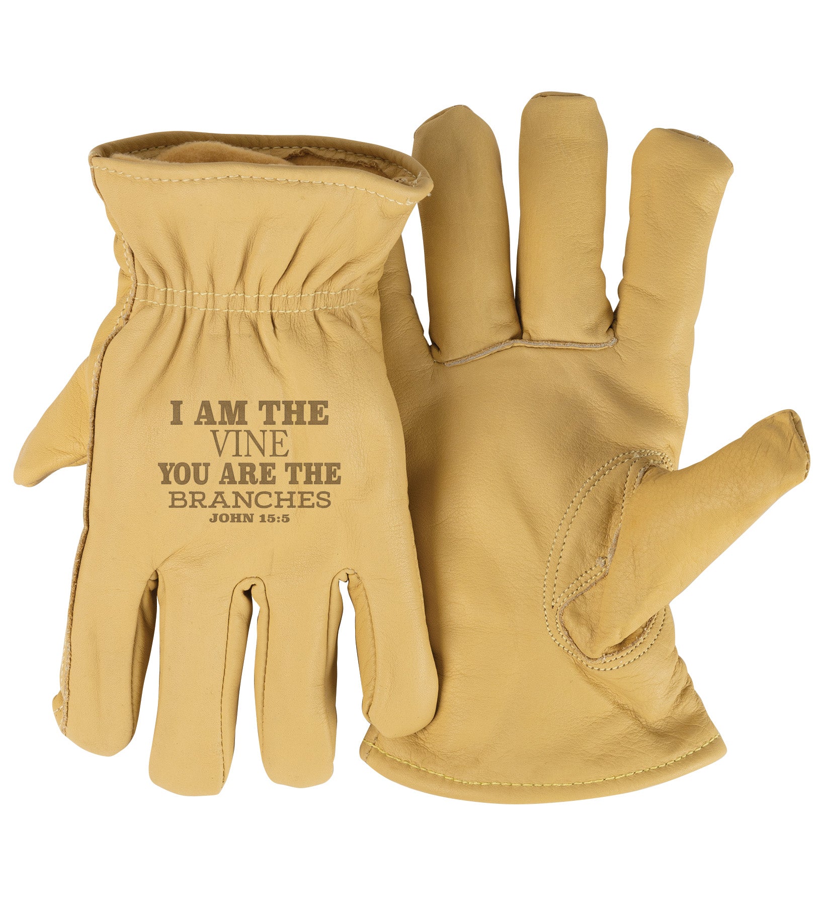 Adult Thinsulate™ Trailblazer Gloves – I Am the Vine – Beige Cowhide, Insulated, Water-Resistant with Inspirational Message