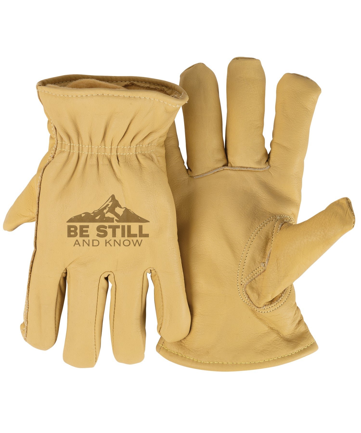Adult Thinsulate™ Trailblazer Gloves – Be Still – Beige Cowhide, Insulated, Water-Resistant with Inspirational Message