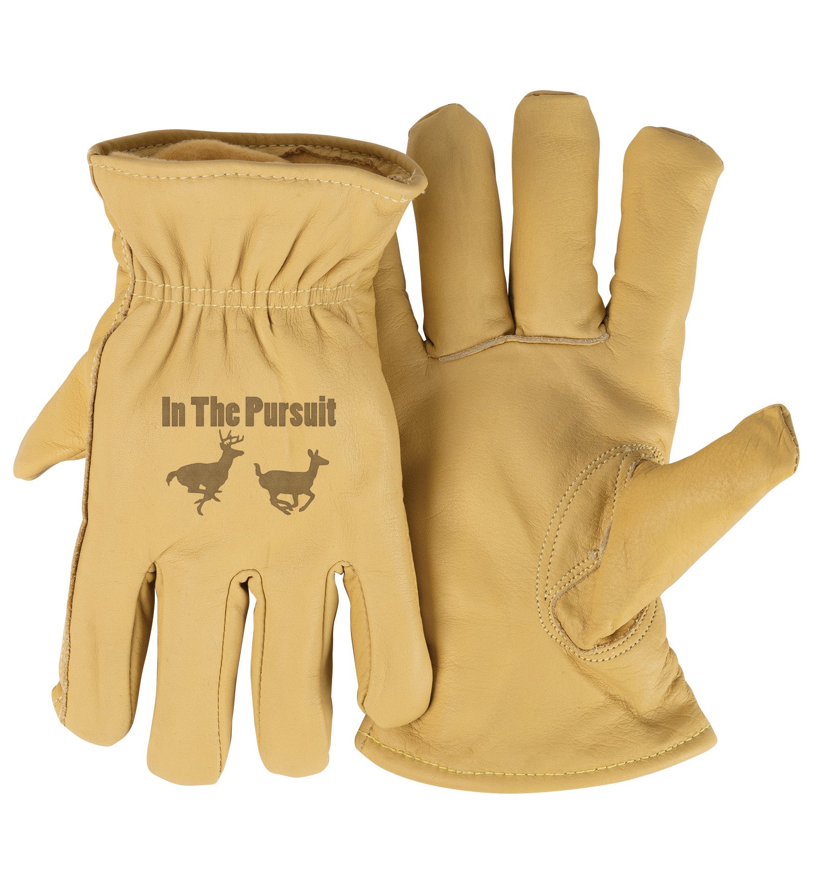 Adult Thinsulate™ Trailblazer Gloves – In the Pursuit – Beige Cowhide, Insulated, Water-Resistant with Inspirational Message