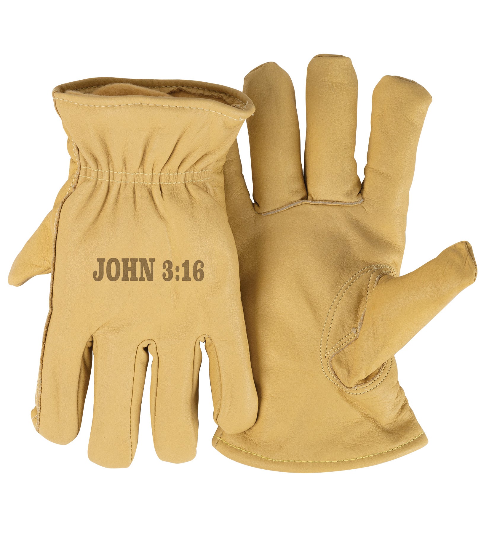 Adult Thinsulate™ Trailblazer Gloves – John 3:16 – Beige Cowhide, Insulated, Water-Resistant with Inspirational Message