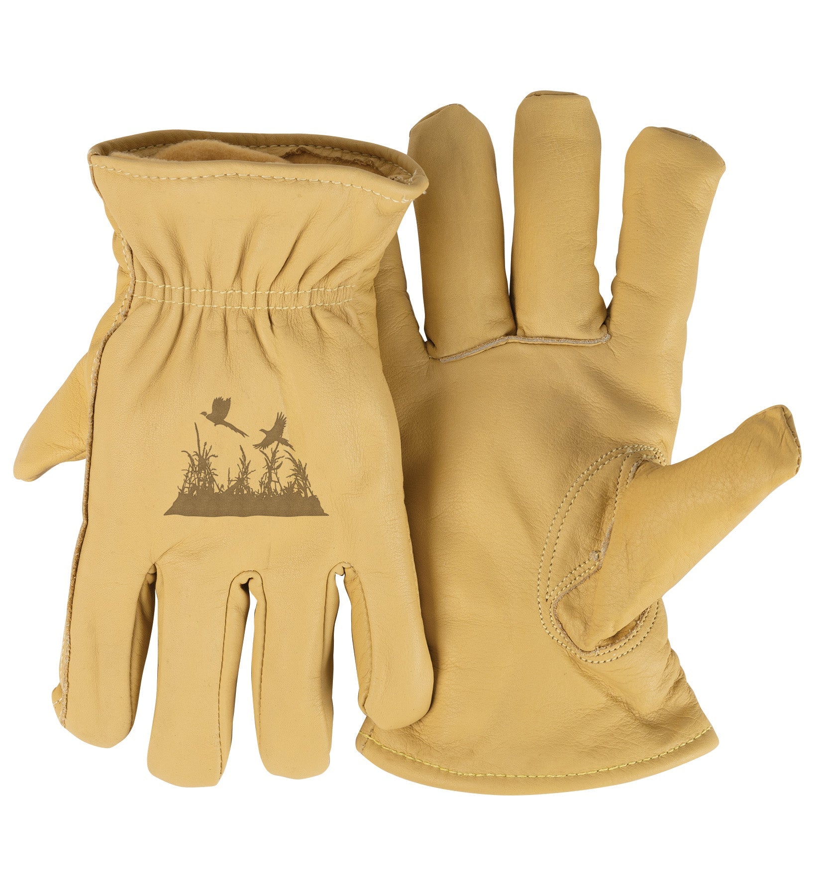 Adult Thinsulate™ Trailblazer Gloves – Pheasants – Beige Cowhide, Insulated, Water-Resistant with Inspirational Message
