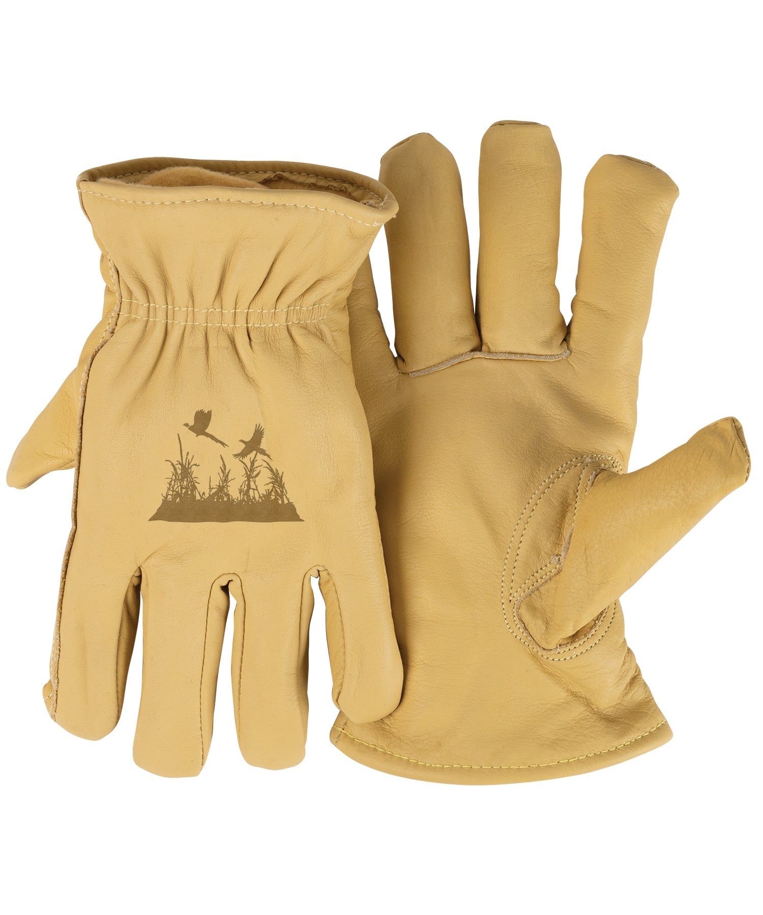 Adult Thinsulate™ Trailblazer Gloves – Pheasants – Beige Cowhide, Insulated, Water-Resistant with Inspirational Message