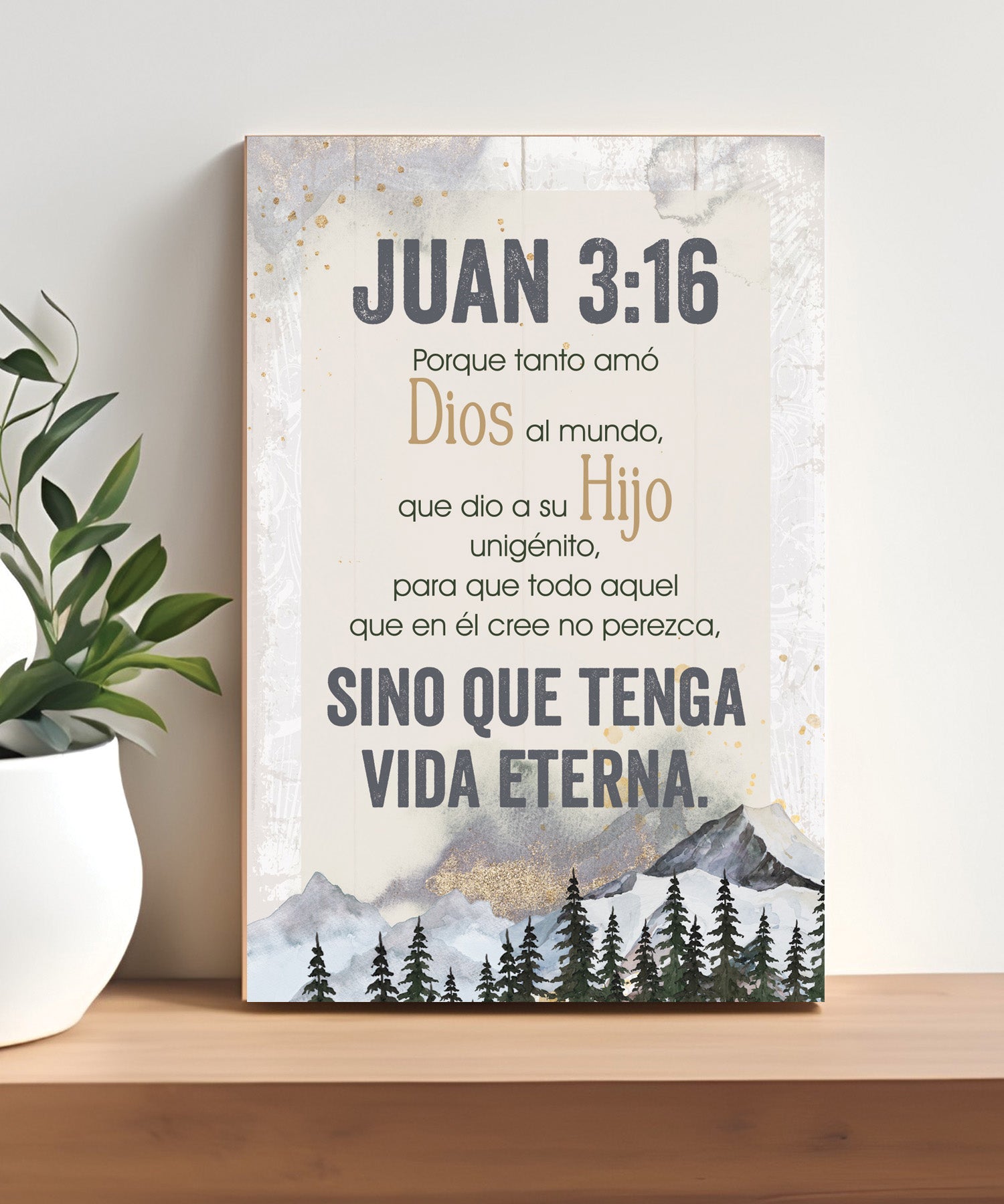 John 3:16 Spanish 4x6 MDF plaque with scripture verse and neutral artwork