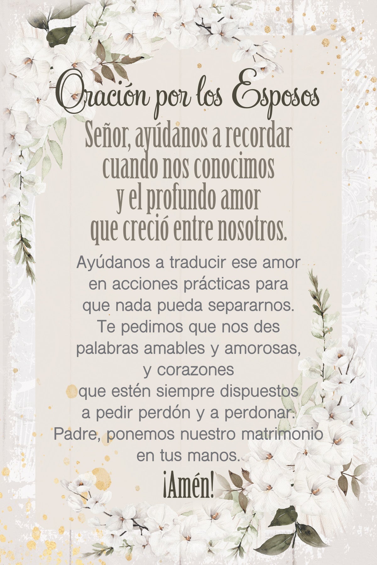 Oración Por Los Esposos 4x6 MDF Plaque – Neutral Tones & Easel Back | Made in USA