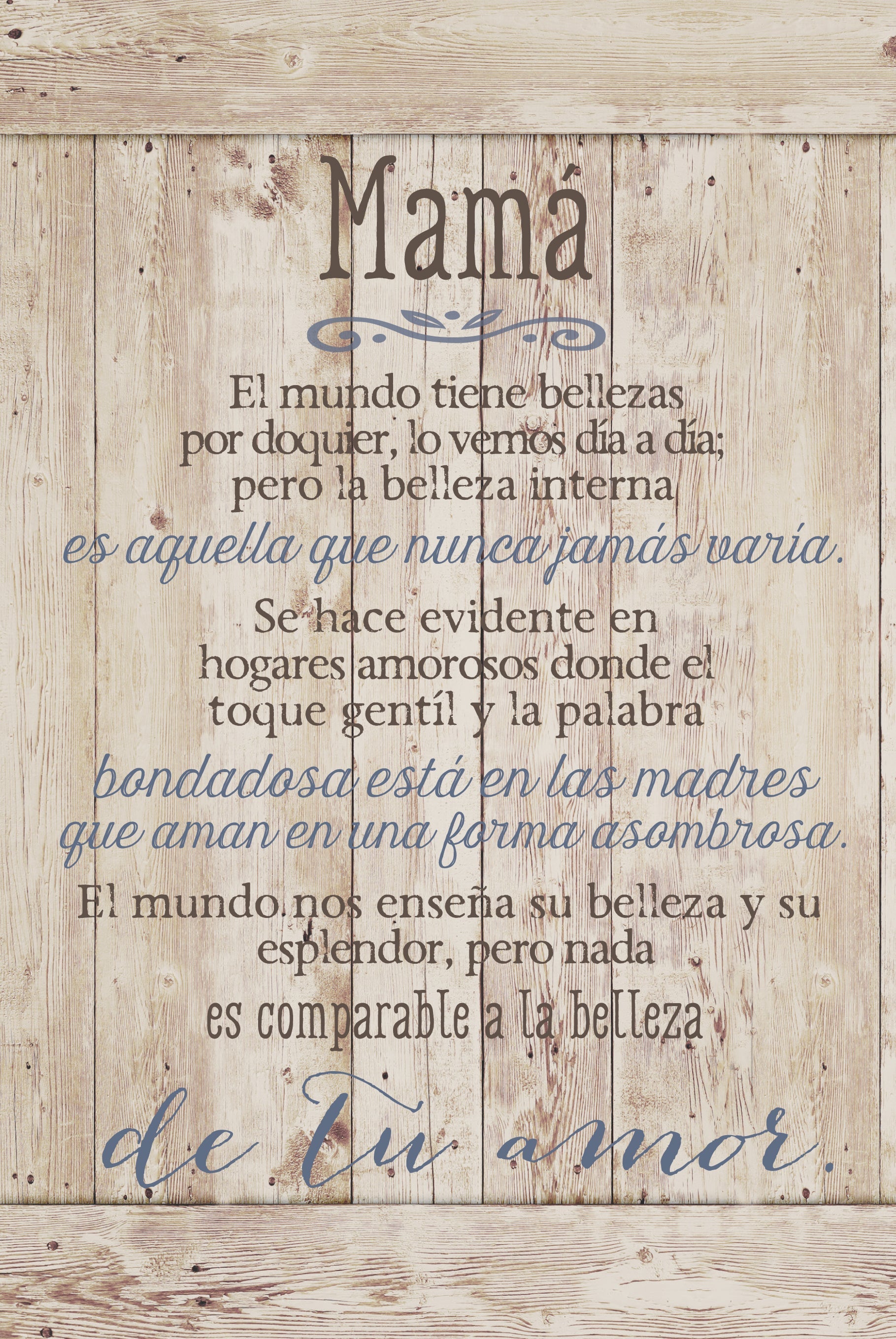 Mom 6x9 Spanish MDF Plaque with rustic reclaimed wood look and easel back