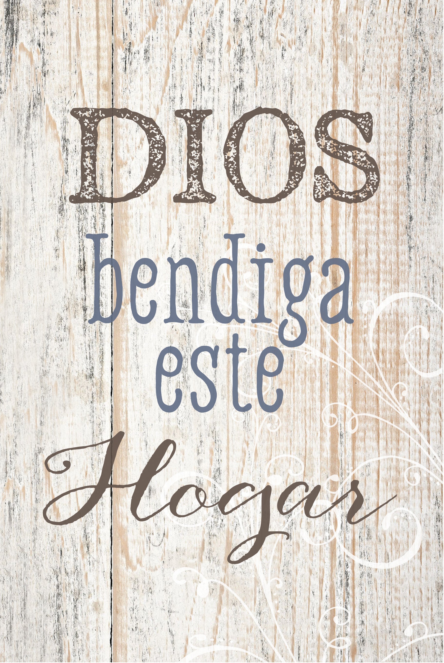 God Bless This Home 6x9 Spanish MDF Plaque with rustic reclaimed wood look and easel back
