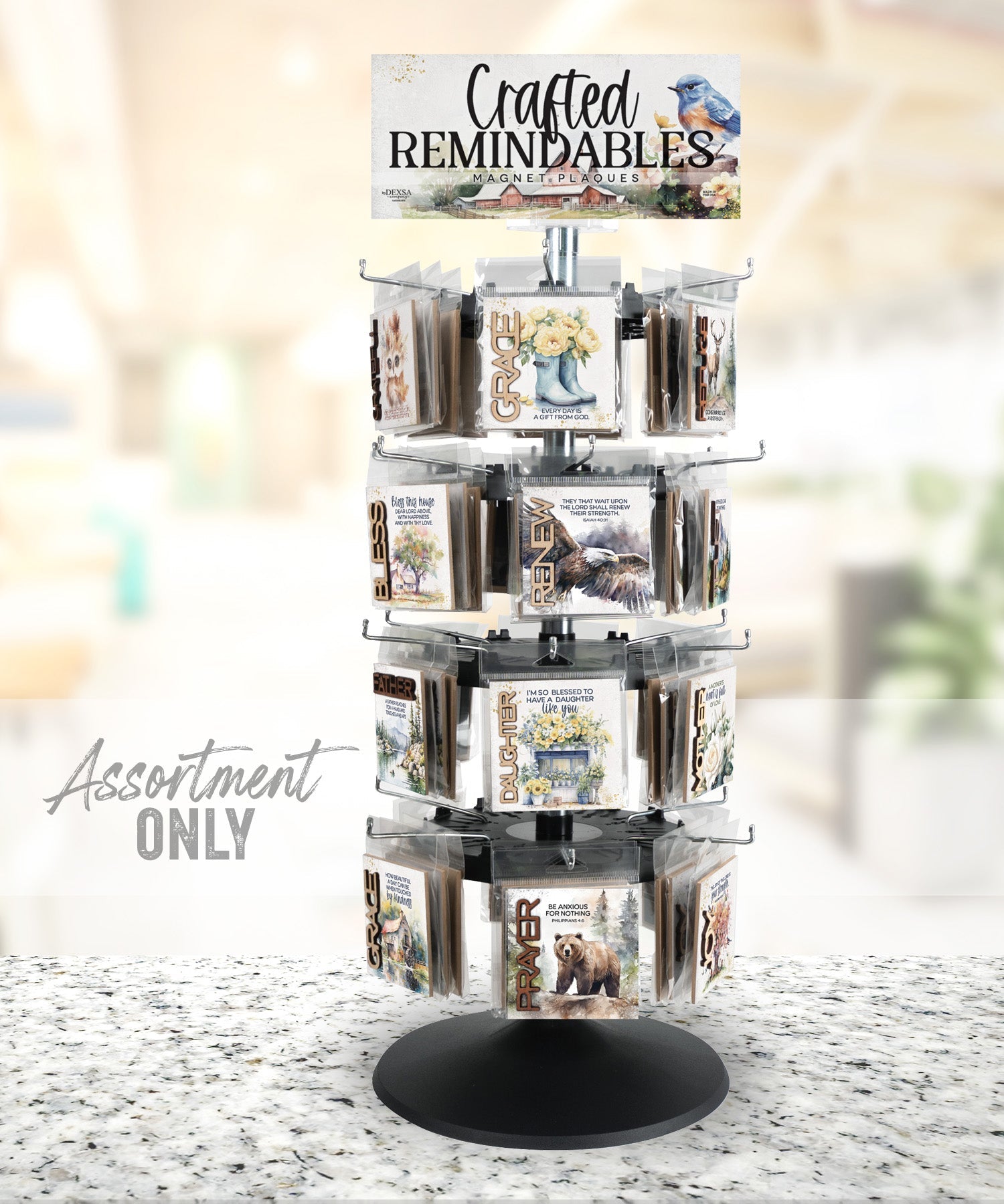 Crafted Remindables magnet assortment with laser-cut wooden words and encouraging verses